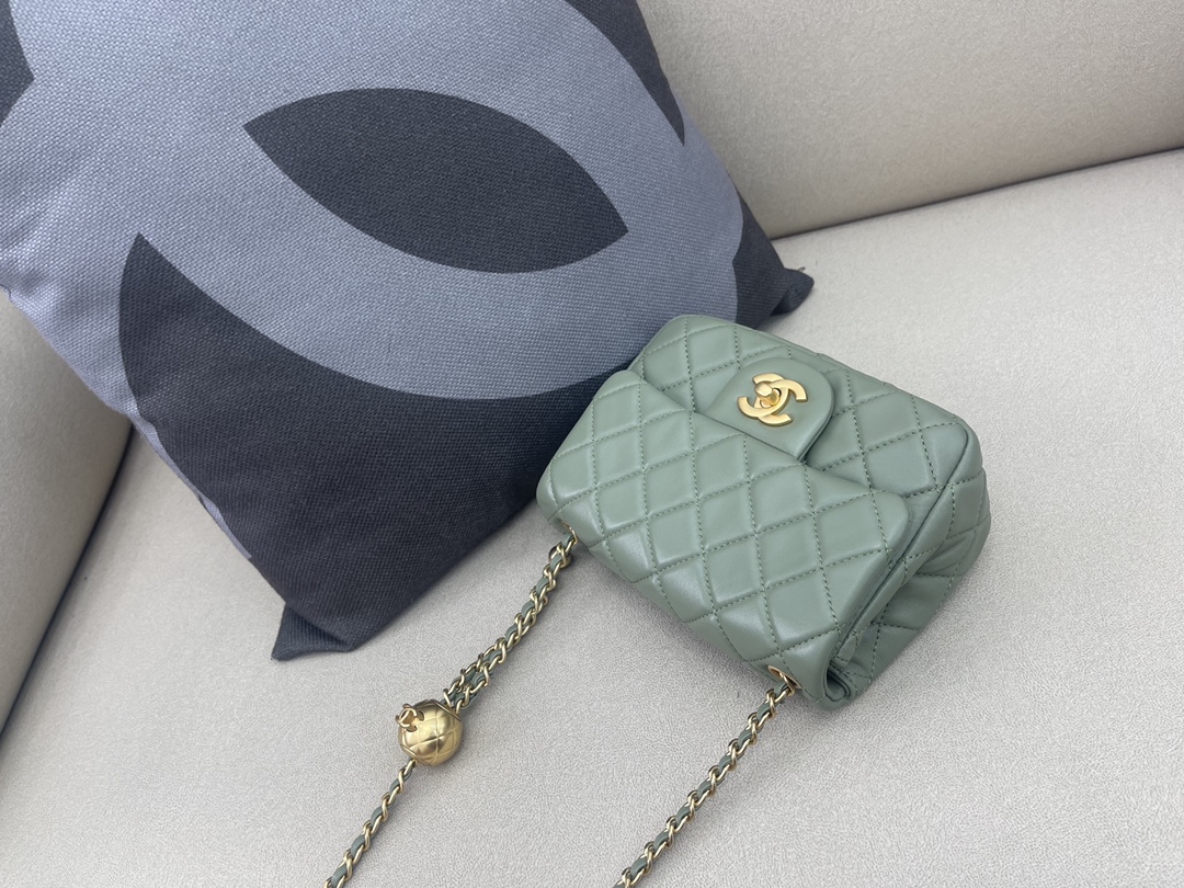 Mini Classic Flap Lambskin Bag AS1786 Jade Green/Gold